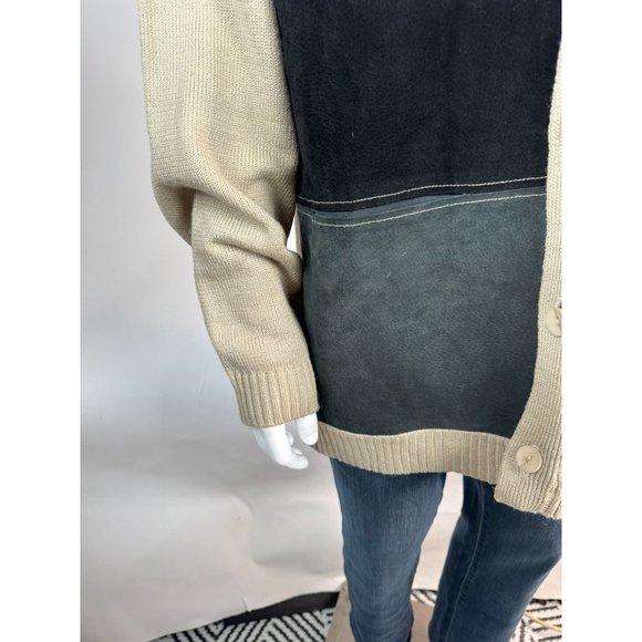 Virgola Uomo Patchwork Sweater Cardigan Size XL Beige Suede Suede, Ramie - Picture 13 of 16
